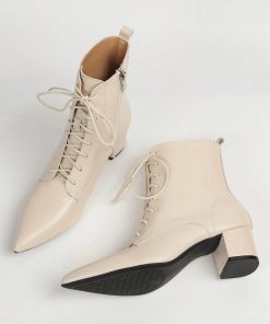 Elegant Pointed-Toe Lace-Up Ankle Boots with Block Heel