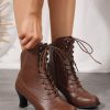 Vintage Lace-Up Ankle Boots with Low Kitten Heel